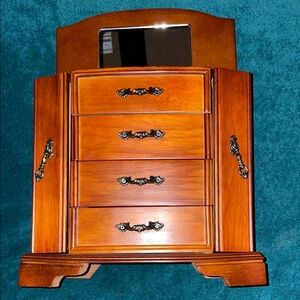 Vintage Wooden Jewelry Box with Mirror